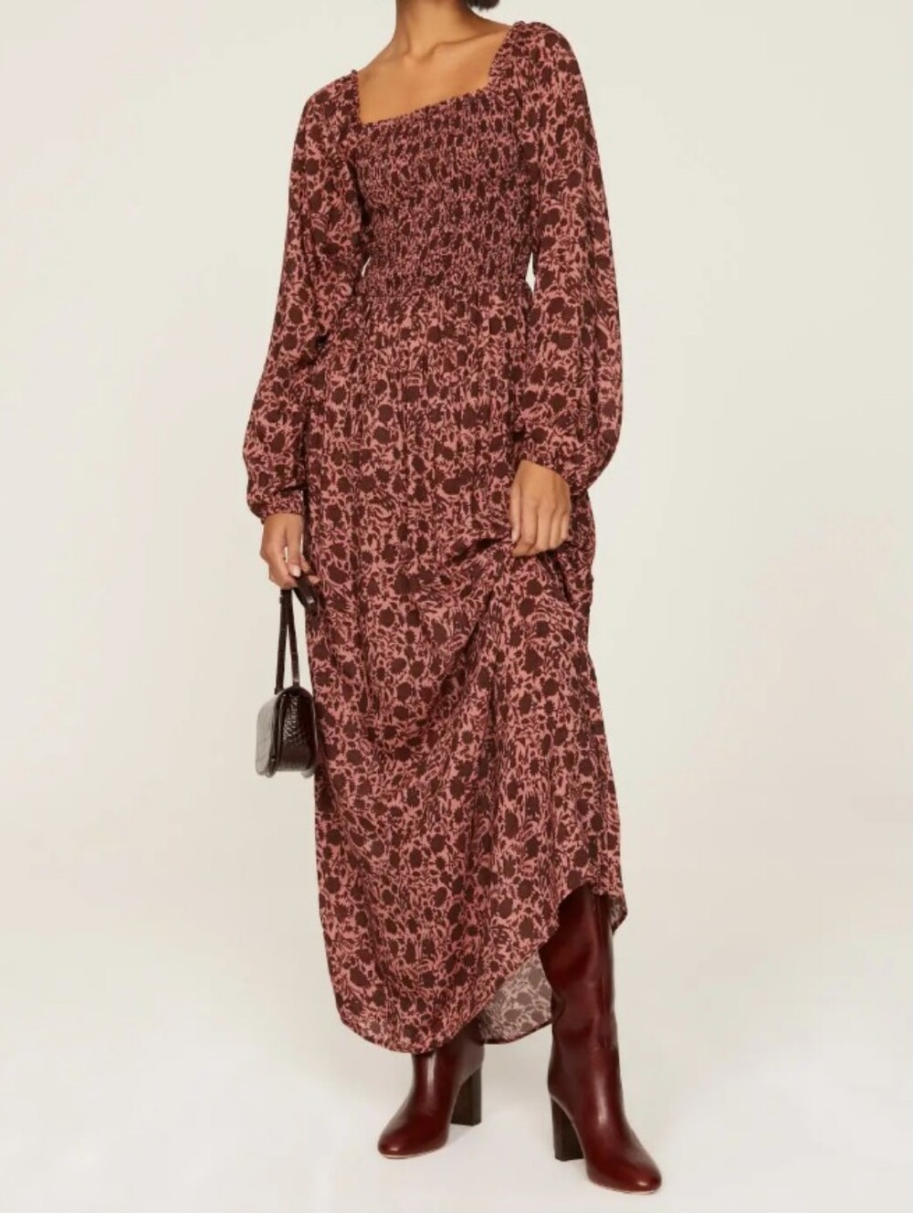 Faherty Susanna Montserrat Tonal Floral Smocked Maxi Dress​​ Size Medium